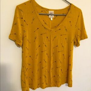 Self Esteem mustard rayon thin arrow tee women’s